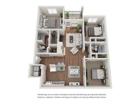 Floor plan for 3 beds, 2 baths, 1234 sqft